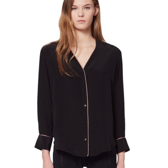 Sandro Tops - Sandro Paris ‘Paul’ Piped Silk V-Neck Blouse Black Size 1 / Small